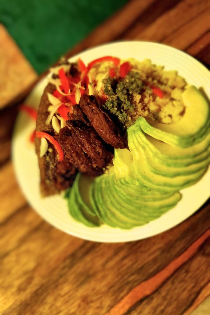 Avocado and meat dish